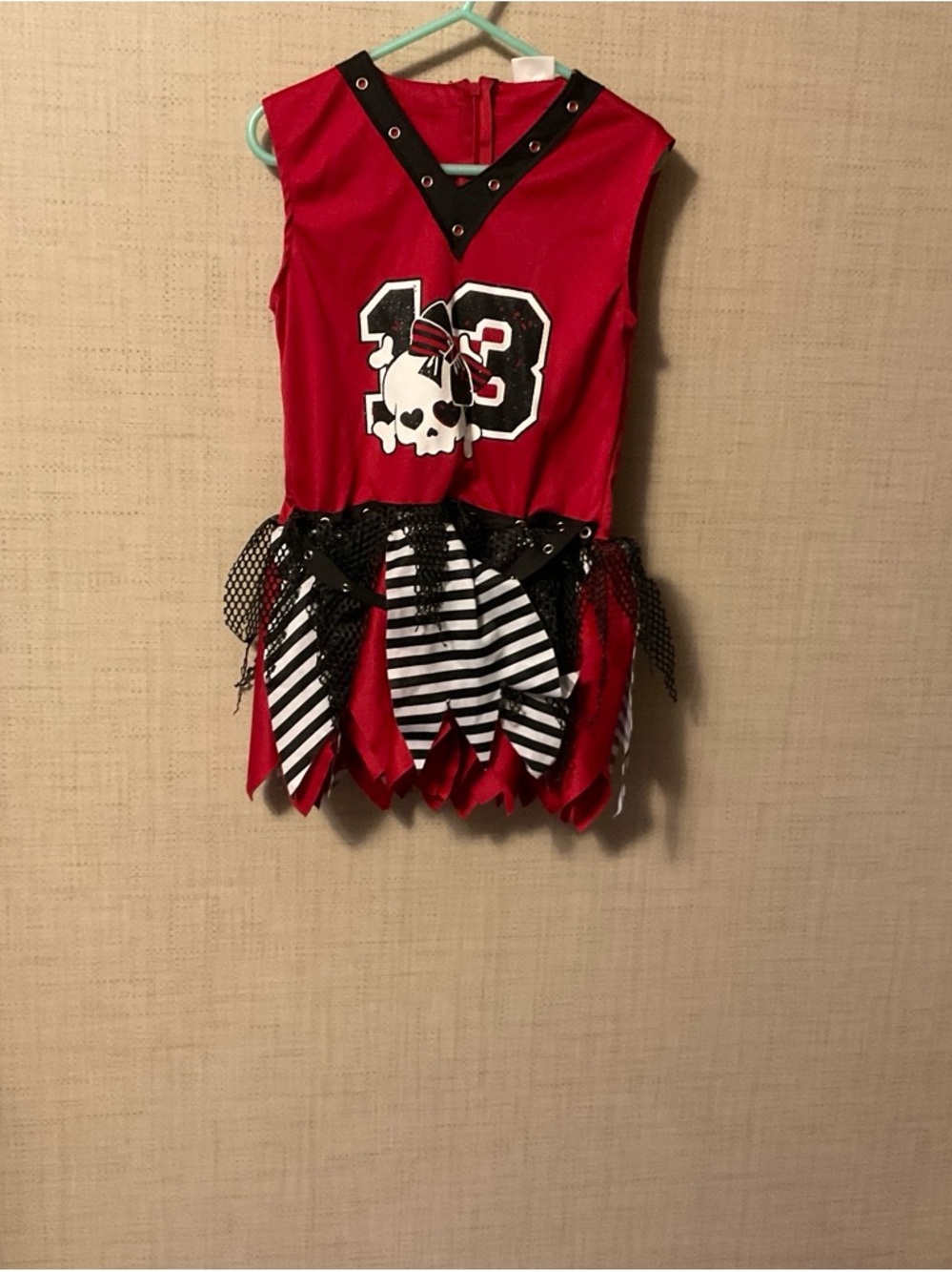 Spirit Red Skull Cheerleader Costume Dress with Black & White Accents